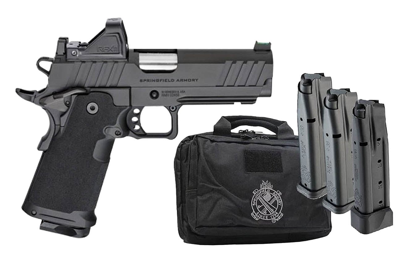 SPRINGFIELD 1911 DS Prodigy AOS 9mm 4.25 Firstline Gear Pac with Viridian Green Dot, Four Mags and Pistol Bag